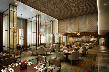 A restaurant interior rendering