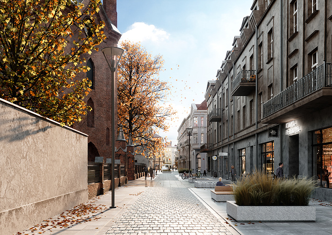 A contest project of rebuilding and connecting old with new town squares. Located in Kalisz, Poland. Designed by Inicjatywa Projektowa. Architects won second place in the architectural contest.
