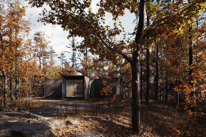 The main idea of this project was to create a nest in the heart of the forest, a peaceful, calm and silent place, a meditation space where you can reconnect with nature.
Its shape is a direct response to the surrounding environment, every interior space extends like tree branches, intensifying the feeling of being physically in the forest.