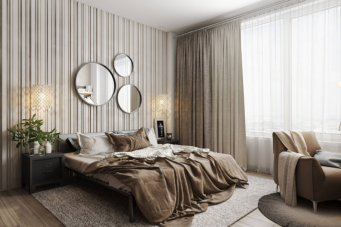 Archicgi - https://archicgi.com
Captivating Bedroom Visualization. 
What is the main thing that makes you look on this Interior Render? The stunning colors palette, original mirrors on the wall, lightening? Or maybe highly realistic rendering?
Creative and aesthetical Architectural Rendering