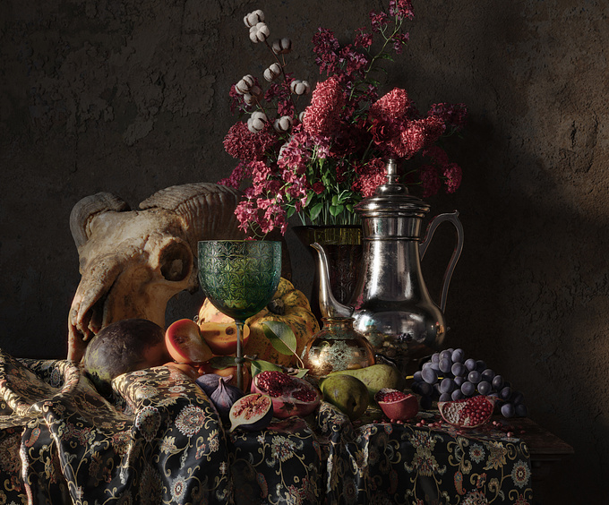 Sometimes it's nice to focus on style studies, and deep dive in details. This image was inspired by the great Baroque still life painters.