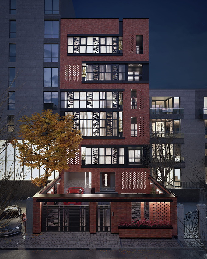 •Text description provided by the architects : When the employer began discussions about the project with the architectural group in May 2015, he intended to have a building designed with details as follows: a seven-storey building with steel structure consisting of one underground floor for parking lots, storerooms, boiler room; the ground floor allocated to parking lots; as well as five other floors with one apartment of 165 sqm in area and with three bedrooms on each floor, creating a total built area of 1365 m2 with an external view in compliance with necessary standards to improve qualities of living spaces, allocating a limited budget and accelerating the project to sell the apartments as soon as possible.With a glance at the invaluable Iranian architecture, we presented the design with objectives as follows:To use traditional patterns to create an architecture consistent with needs of the today’s community; to pay attention to simplicity and homogeneity with the surrounding texture; to use functional elements of Iranian architecture, such as “SHOBAK” and “OROSI” to adjust light and to create privacy at home; and to pay attention to appropriate outside views from inside.