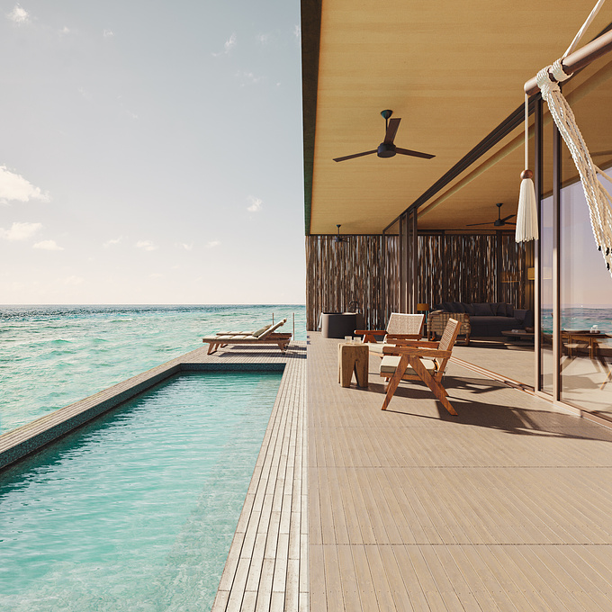 Love this studio mk27 project that saw in archdaily. Maldives and the hotels is sooo beautiful, so I tried to represent in 3D.

I have used, like a base, the same cameras used by the photographer Georg Roske in the  real project.