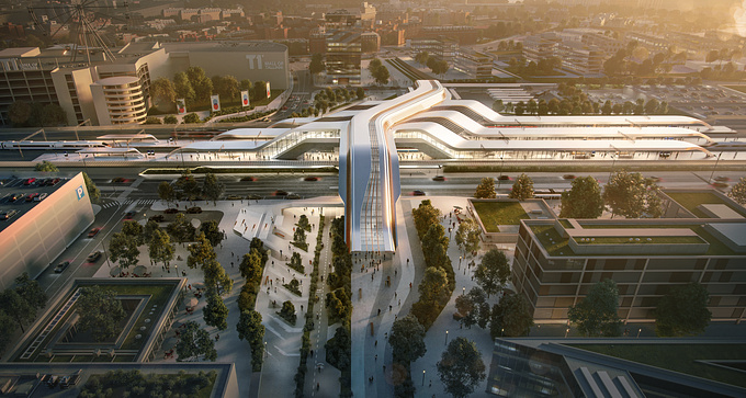 Visualization for Zaha Hadid Architects of Terminal Ülemiste in Tallinn.