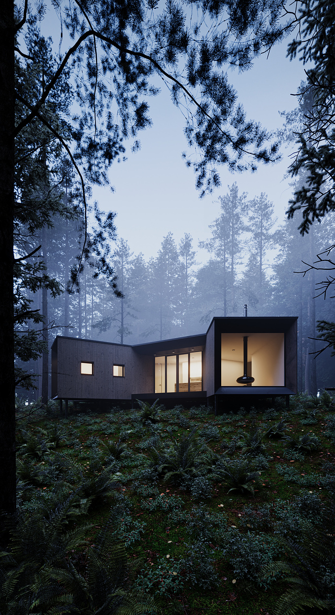 The main idea of this project was to create a nest in the heart of the forest, a peaceful, calm and silent place, a meditation space where you can reconnect with nature.
Its shape is a direct response to the surrounding environment, every interior space extends like tree branches, intensifying the feeling of being physically in the forest.

Architecture: @dianagp_
Visualization: @_another.visual