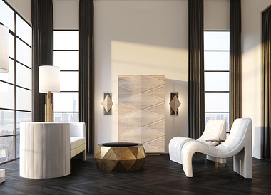 3D interior visualization of a furniture showroom