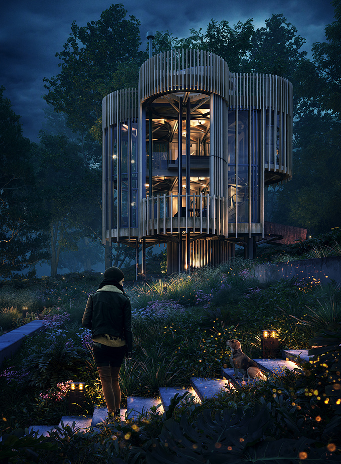 A set of personal images of Malaan vorster treehouse, an existing project located in South Africa. This house consists of 3 floors and a corten and wooden structure that flows from the very bottom to the top of the building.. I've modeled, textured and rendered the whole project using the following softwares:
3ds max, Corona renderer, Forest pack, Photoshop
