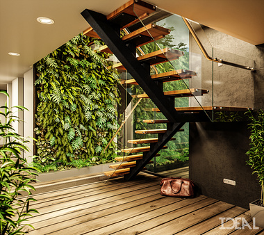 Stair Case and vertical green wall CGI