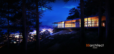 Mountain home at night