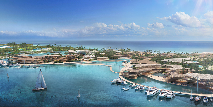 Renderings of a proposal for a resort on the Red Sea in Saudi Arabia.