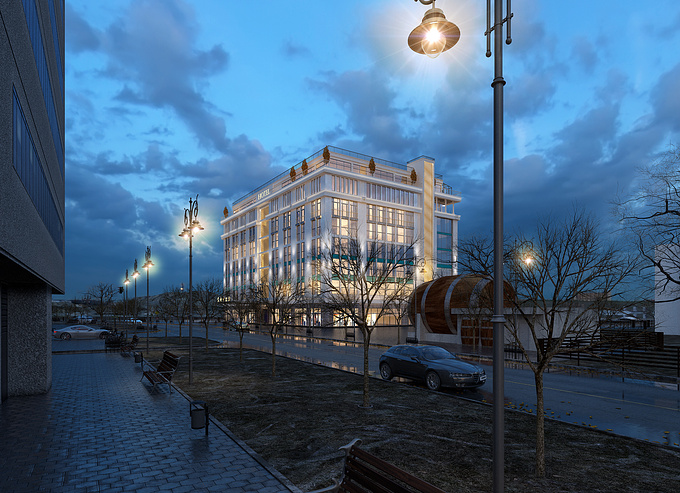 3d visualization of an architectural project "hotel".
Useв softvare:
AutoCad, 3DS max, Photoshop.