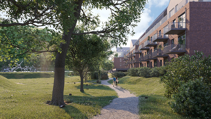 A comissioned project for housing developers in Lithuania. 

Another shot from recent project that incorporates stunning green spaces within the site by preserving existing trees and highlighting the natural relief of the area. Had a lot of fun working in this one due to beautiful natural landscape and amazing old trees.