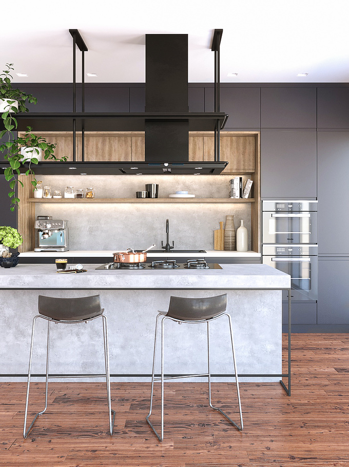 Black Kitchen Design using 3Ds Max and V-ray