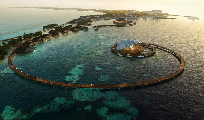 Renderings of a proposal for a resort on the Red Sea in Saudi Arabia.
