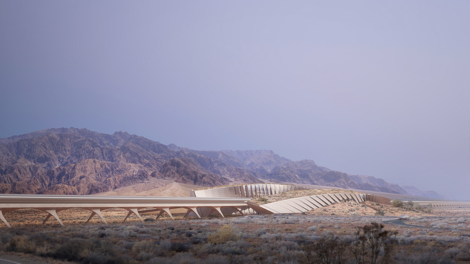 Competition Entry to Hyperloop Desert Campus YAC 2020. Design in collaboration with Maya Higeli, Chris Cleland, Kristyan Calletor, Steven Cheung, Raymin Sidhar. 