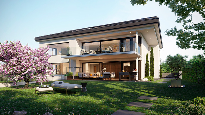 Render Vision - http://render-vision.de/3d-visualisierungen/architekturvisualisierung/
This architectural visualization shows an urban villa near Lake Traunsee in Austria. A particular architectural highlight is the union of the modern and classical styles, resulting in a timeless elegance and a comfortable atmosphere. The location of this luxury villa gives breathtaking views over the picturesque surroundings.