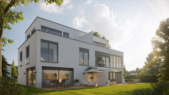 Render-Vision - http://render-vision.de/3d-visualisierungen/architekturvisualisierung/
Architecture rendering of a semi-detached house in Gräfelfing. The building contractor provided view drawings and floor plans. From these, 3D models were derived and visualized.