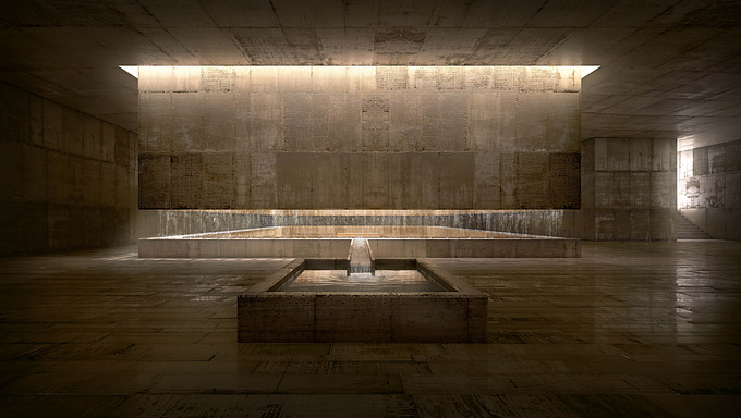 The Worship´s Hall, is the main space of Multi-Religious Centre.
The design is a modern reinterpretation of an old arab water deposit concept.
A typical muslim construction used to provide water to the city. I leak out of water this deposit and use it like a worship´s hall. This water only appear over the surface like a "water layer" and the liquid will slide over the walls and fall down until a new container where people will clean their soul with this water in a previous purification ceremony before going to pray.
By a prestessed concrete structure, this deposit dont touch the floor and looks like a weightless object trying to raise to the heaven looking for the light