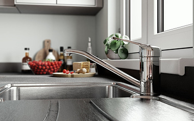 Kitchen cameo with CGI tap and sink