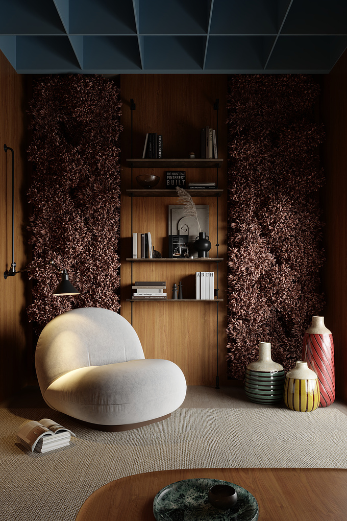 The corner space designed to incorporate the idea of minimalism and sense of tranquility
 Hope you like it

 Behance : https://www.behance.net/kvthedeziner
 Instagram : https://www.instagram.com/karn.viz/?hl=en