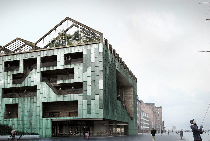 This is the main facade of the building designed for an ideas competition in Copenhagen
