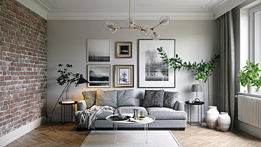 3d Rendering Services.The Living Room in Grey