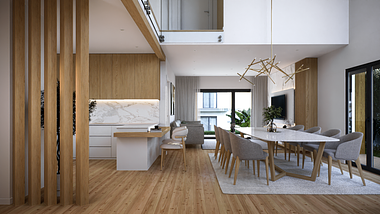CGI - Living modern wooden house