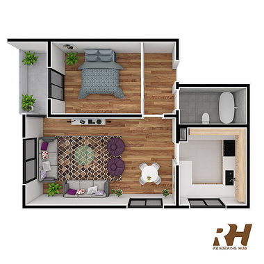 Studio Apartment 3D Floorplan