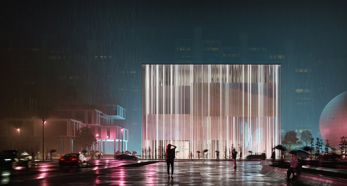 Light is the main ingredient of photography and the soul of this design. The dark skies create a contrasting backdrop for this visualization, showcasing the building in a dramatic way.

Architect: Nordic Office of Architecture