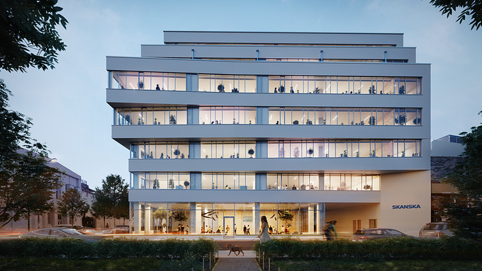 ZOA Studio - https://zoa3d.com
Fresh from the toast we are happy to show you this fabulous evening shot of a new Office Development by Skanska Hungary. Our CG Director Dorka SOMLÓI | made sure to have a great colour balance between the warm interior and the cold exterior facade stripes. Architect: Paulinyi-Reith & Partners.