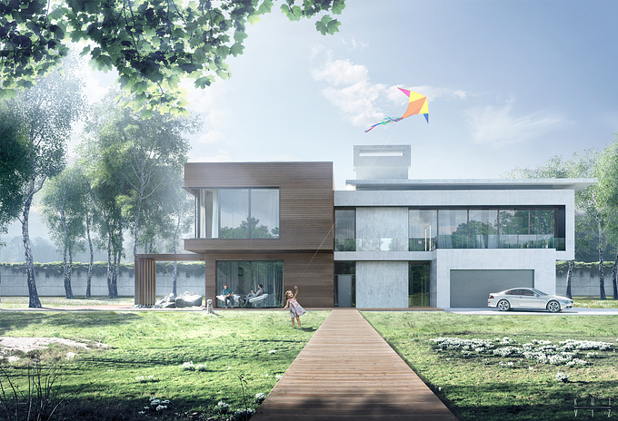 http://www.kutdesign.com/
Clean, airy and sunny -   these words can describe the project, that was made for architectural studio "Elforma" who had designed it. Just as in previous work this house was modeled in 3ds max and finished with matte painting technic.
Thanks for watching)
https://www.behance.net/gallery/25825195/CGI-K-I-T-E