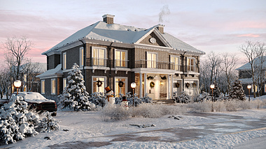Lovely 3D Rendering for a Family Mansion in Winter