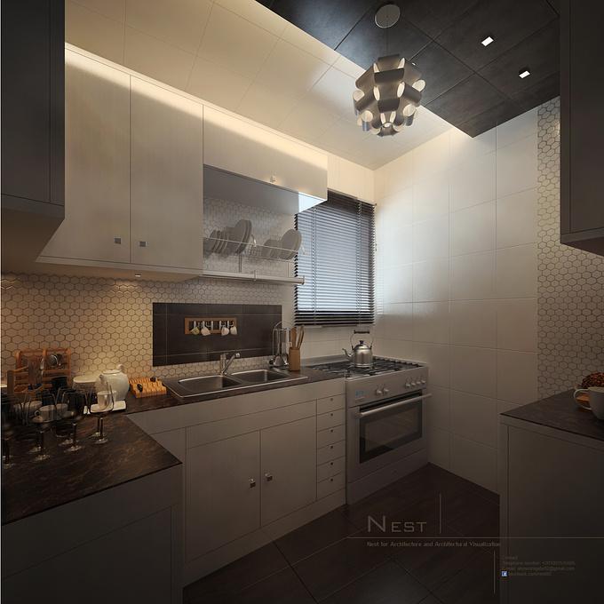 Nest - https://www.facebook.com/nest92
Interior design for small kitchen 
software used in visualization : autocad,3dsmax,vray and photoshop
