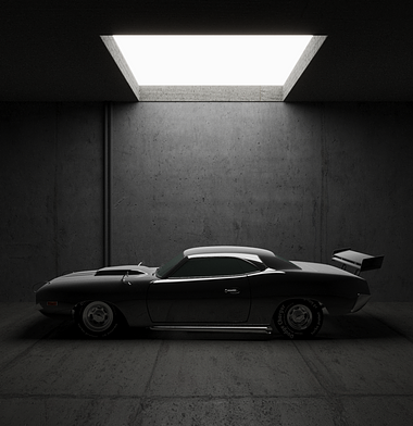 CGI Black Car in Garage