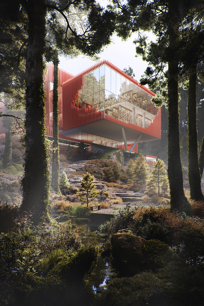 Fantasy library project in an enchanted forest. Credits: Arthur Salyukov and yellow.ee.