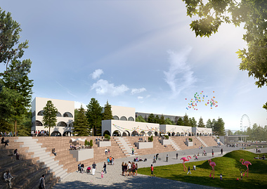 Plaza-reuse stadium Architectural Visualization