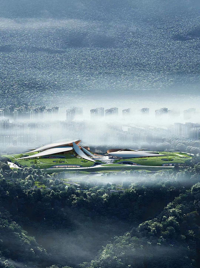 Located in the Zhejiang Province in southeast China, near Shanghai, Anji is the only county to win the "United Nations Habitat Award" in China. The project is designed as a transitional connecting space between the natural and built environments of the region; on the east side lies the city, while the river and the mountains in the distance on its west side.

vray+photoshop
