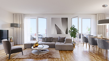 Interior visualization of living spaces in Pasing