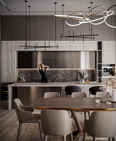 Modern luxury kitchen, dinning & living room