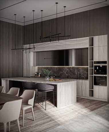 Modern luxury kitchen, dinning & living room