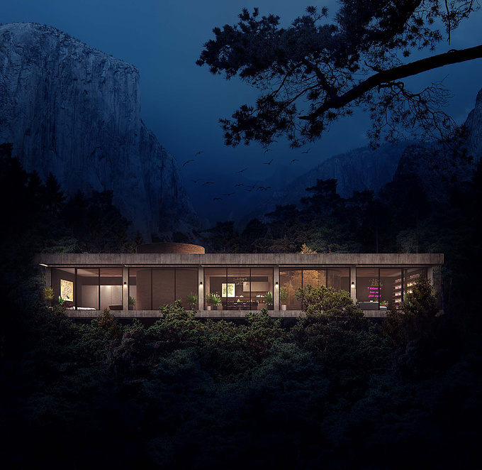 House in the woods is my personal project inspired by contemporary architecture and natural materials.
Silent, cold night, architecture surrounded by nature.