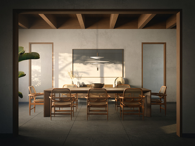 Minimal and warm interior of a dining area for a private residence done for a personal project.