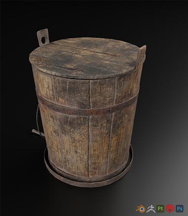 3D Game Asset- Wooden Bucket