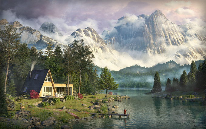 http://www.nikolauskinder.com
This is a little weekend home located in a remote area surrounded by steep alpine mountains. My goal was to create a dreamily environment with a focus on a vast landscape, thick vegetation and atmospheric weather conditions. I hope you enjoy this scene.