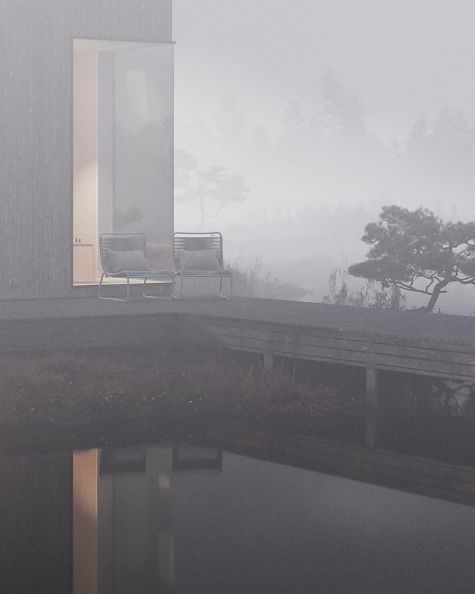 I created a large-scale landscape and it was a bliss to explore different lighting and fog/atmosphere scenarios. With this all-around ready-built scene it seemed like whatever lighting I tried it looked decent and the composition started to play a much bigger role. The environment is inspired by Estonian bogs.