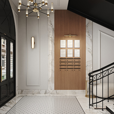 BEAUTIFUL ENTRANCE GROUP AND STAIRS IN AN APARTMENT BUILDING 3D MODEL