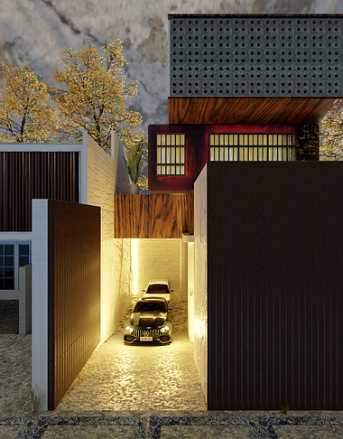house modern container, wooden and concrete