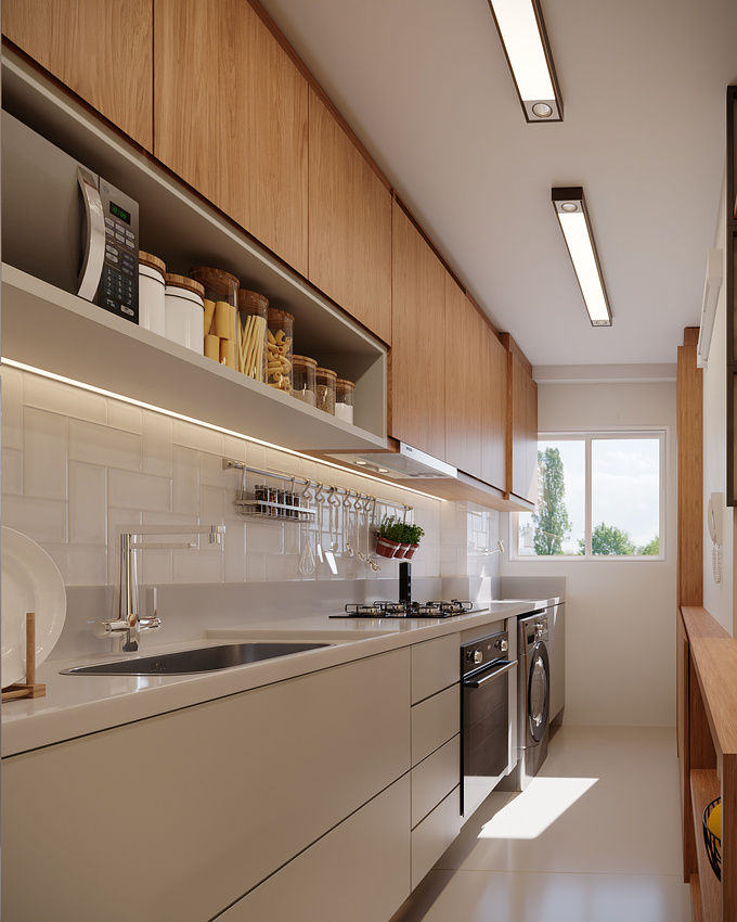 Images created to visualize this compact kitchen.