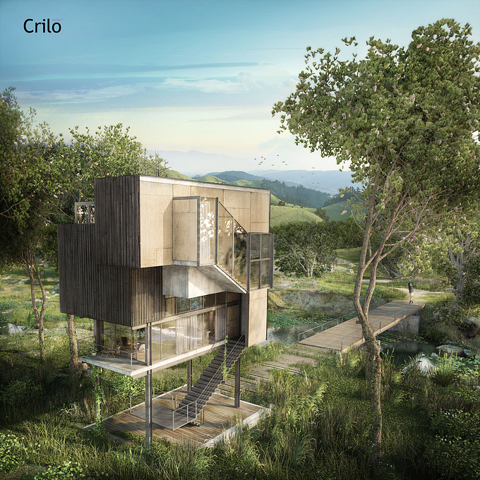 Atelier Crilo - http://www.ateliercrilo.com
The work of Jorge Oteiza inspires the tree-house in a combination of positive and negative planes where the artistic practice is generated from internal triple void space.