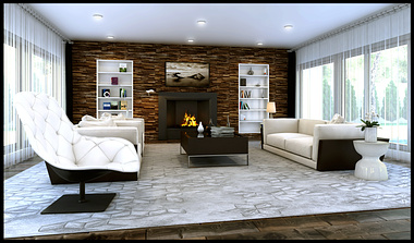 Living room with home chimney.